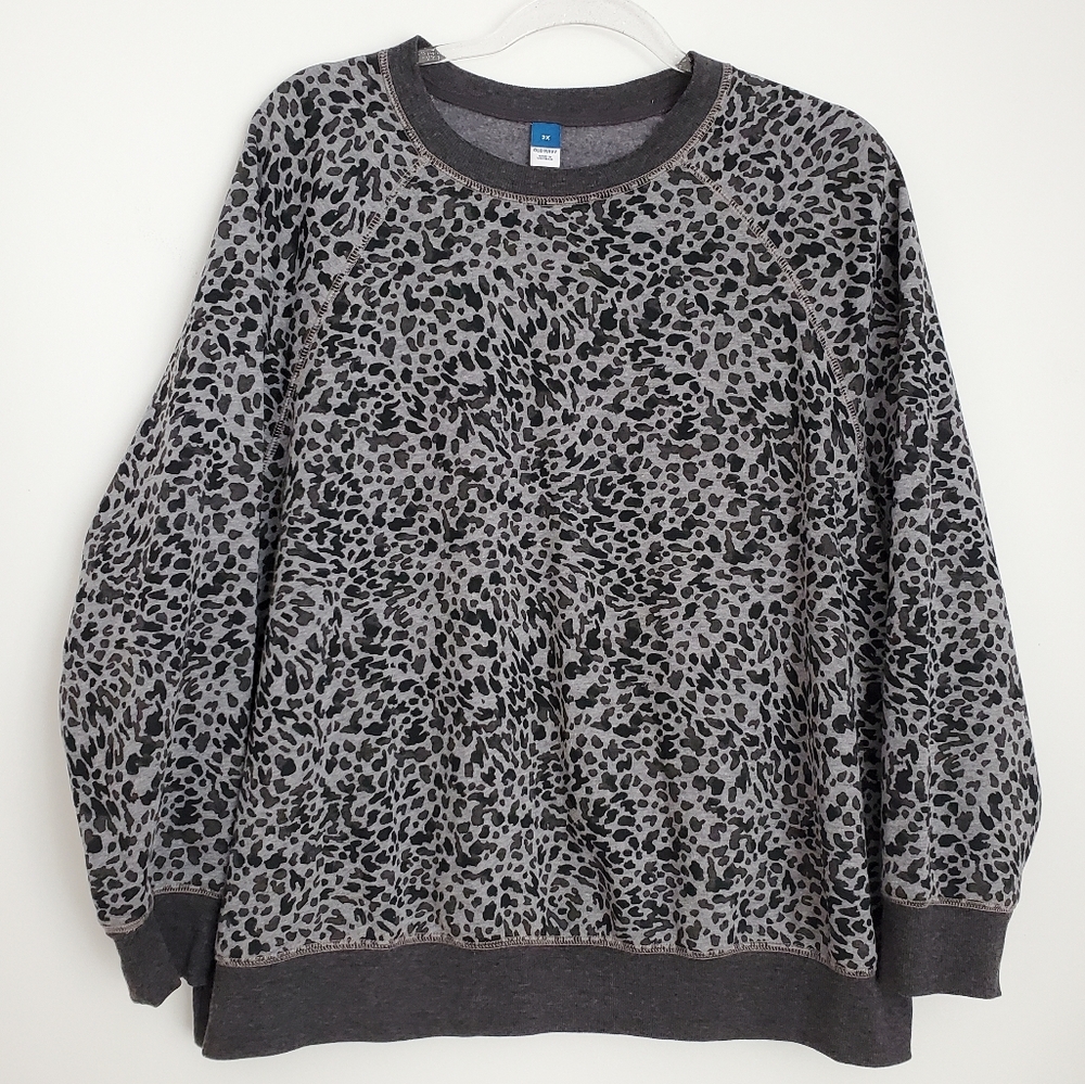 Grey Cheetah Crewneck Sweater 2X